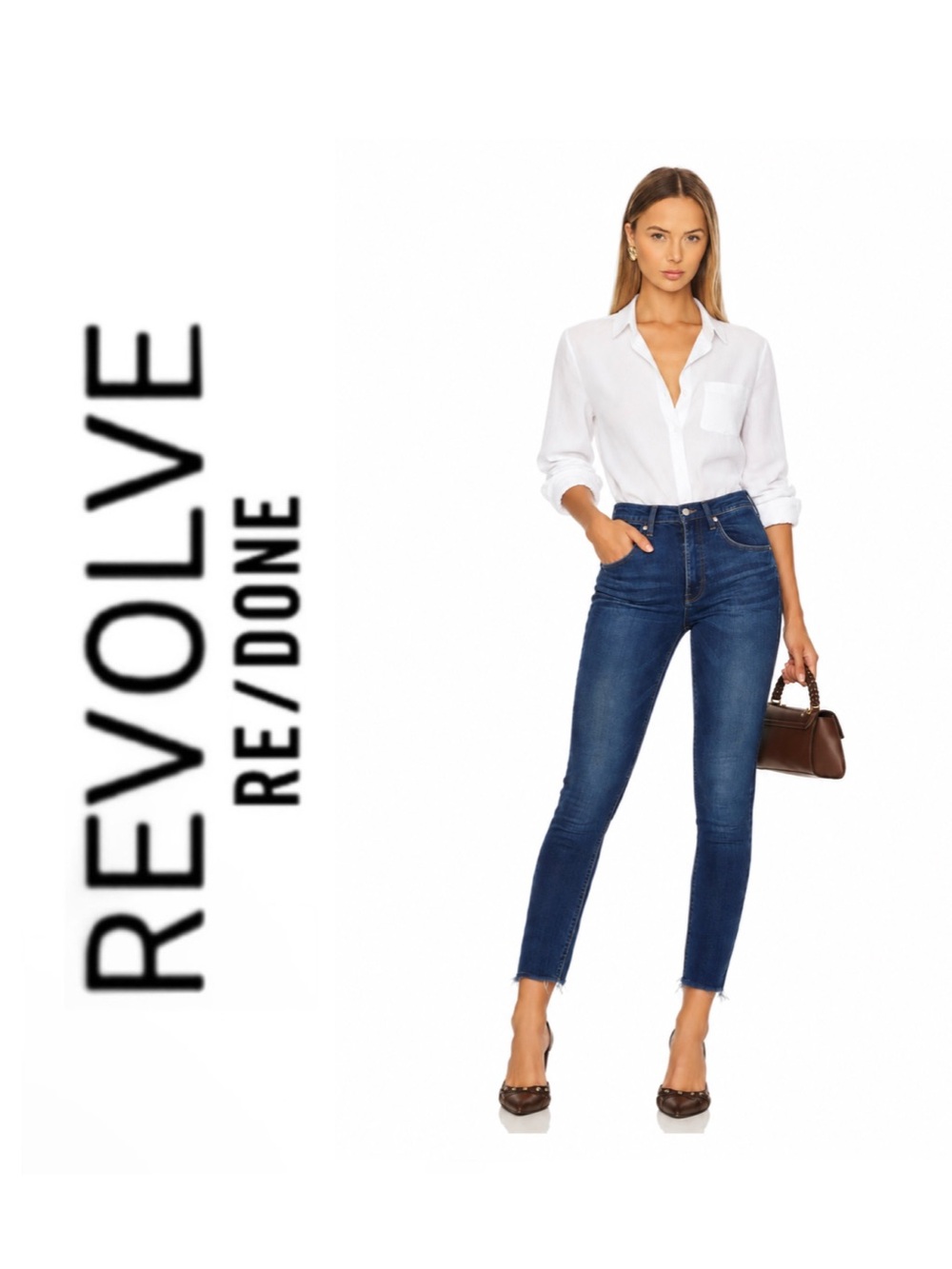 NWT Revolve x RE/DONE High Rise Button Front Ankle Crop Jeans